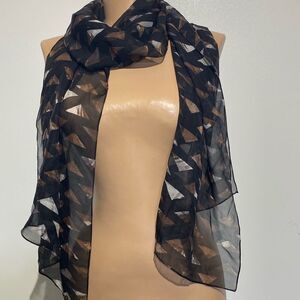 Anne Klein Women's Black Brown Geometric Silk Chiffon Fashion Scarf Size 17 x 68